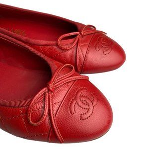 Brand New CHANEL Ballerina Flat Women Grained Leather Ballet Red
